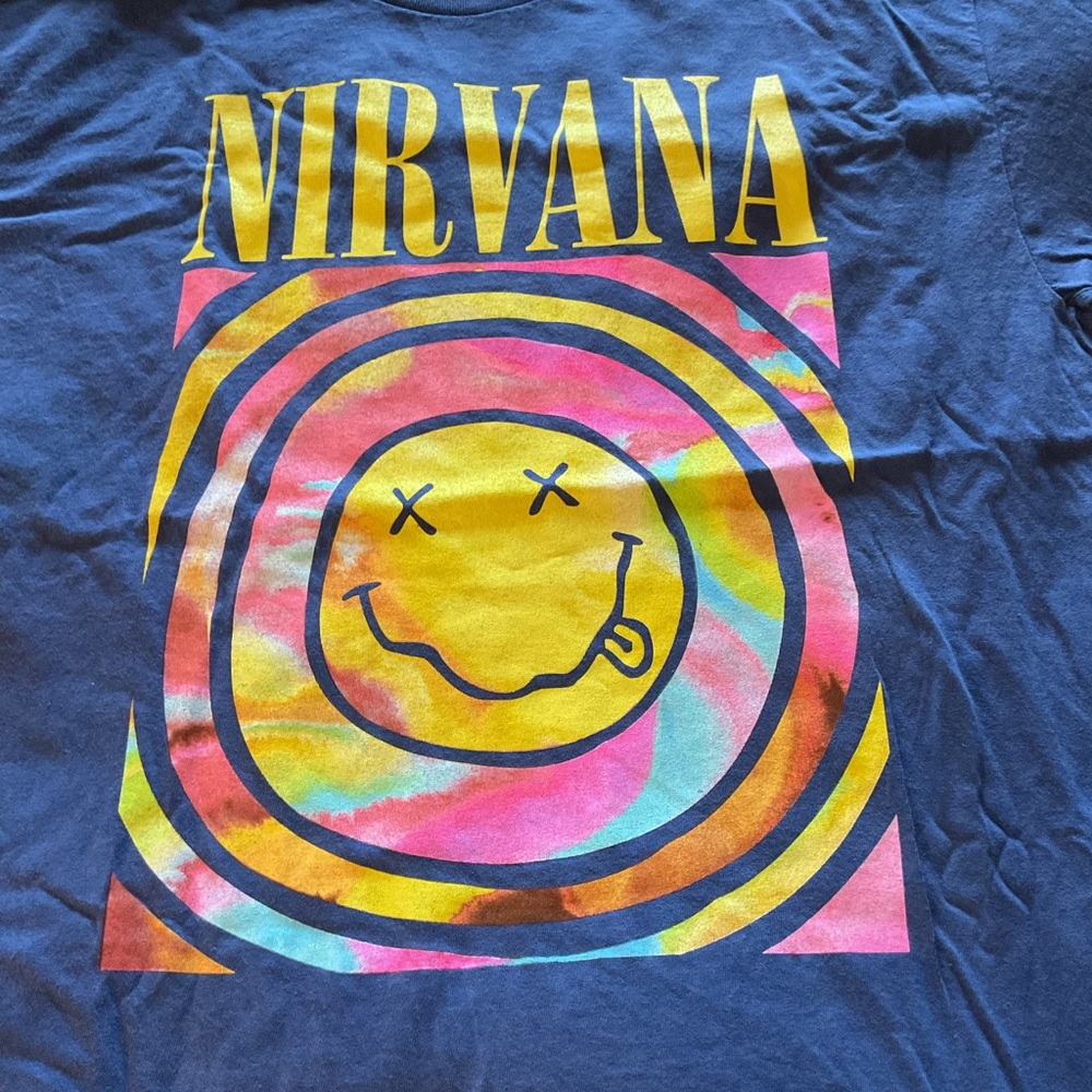 NIRVANA VINTAGE STYLE T-SHIRT Blue Distressed Dyed 90s Grunge Rock Band - Picture 3 of 5